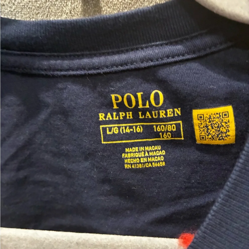 Polo by Ralph Lauren Navy Tee with Yellow Logo Print